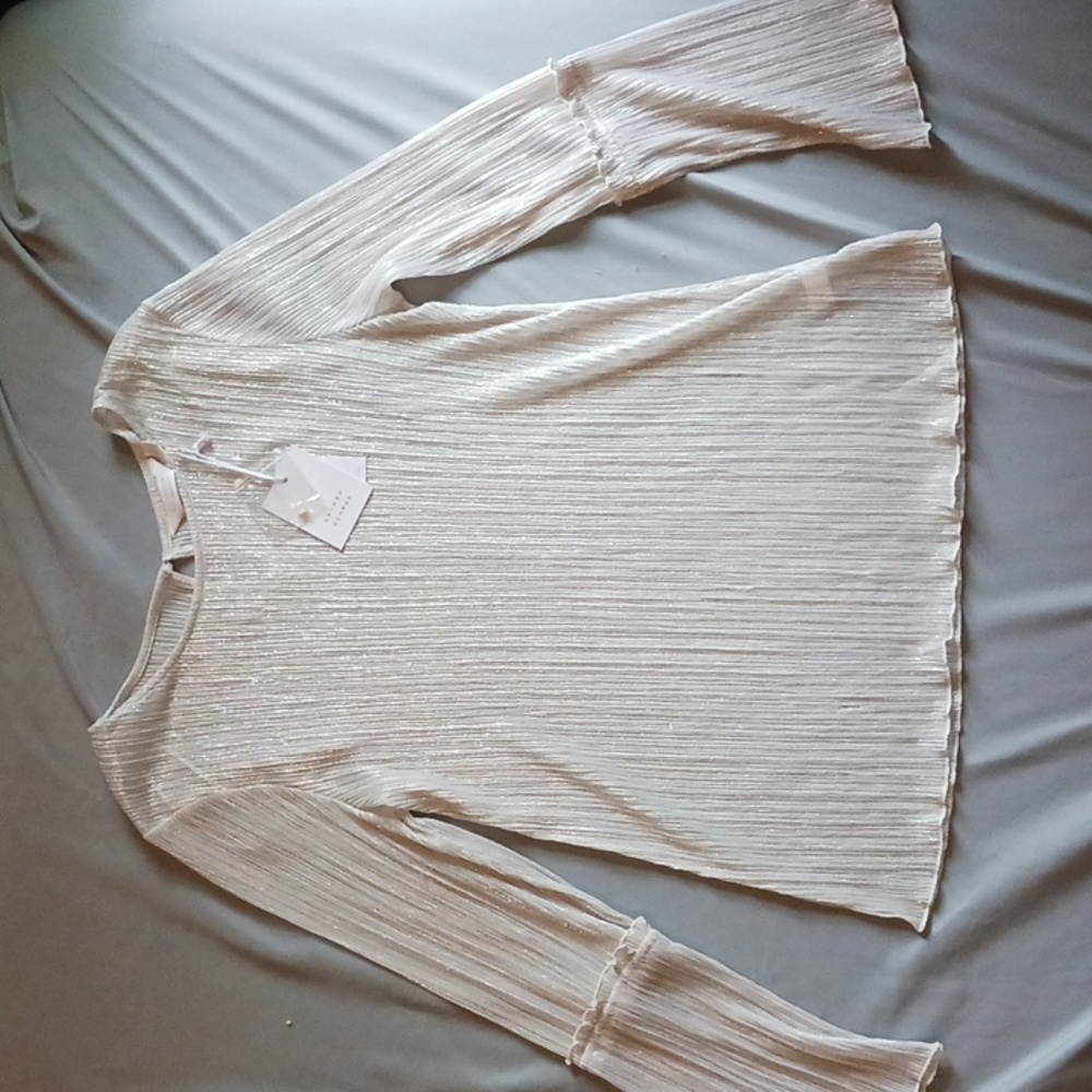 Lauren Conrad NWT Size Large Bell Sleeve Elegant Beige Blouse